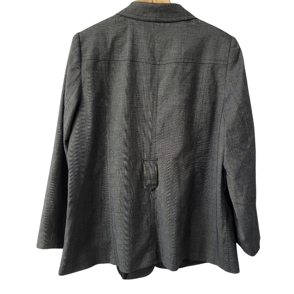 Vintage Woven Single Breast Blazer Textured Gray Plunging Notched Collar Jacket - Picture 2 of 9